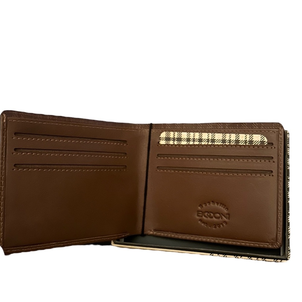 NEW In Box BOCONI Men’s Bifold Wallet Cognac Color Imported